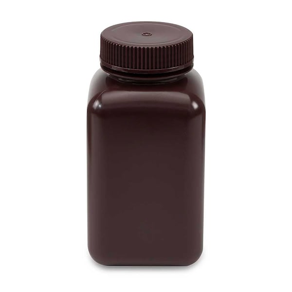 Globe Scientific Diamond RealSeal Bottle, Wide Mouth, Square, Amber HDPE with Amber PP Closure, 500mL, 12PK 7180500AM - main